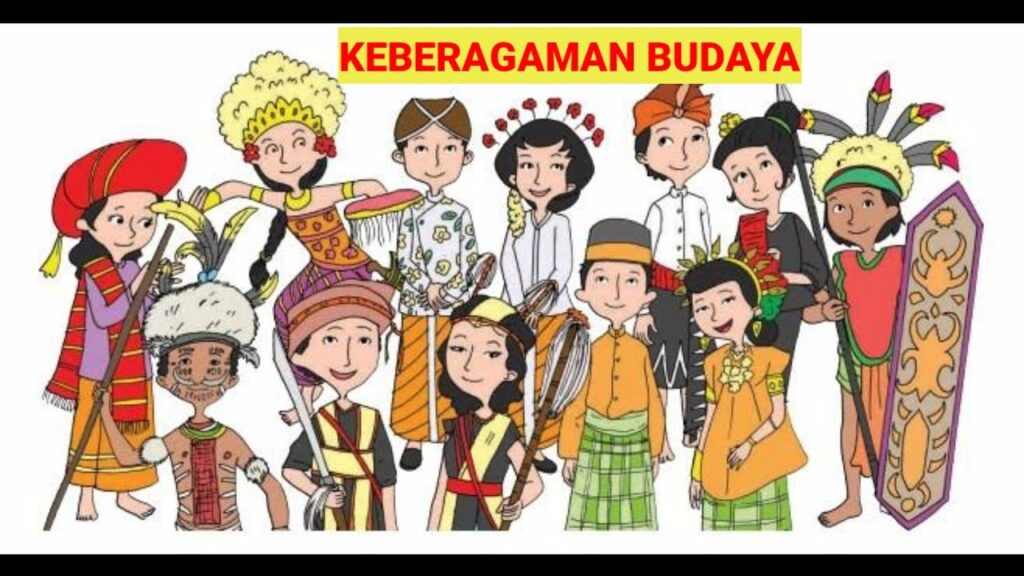 The image shows a group of people from different cultures, each wearing traditional clothing and standing in front of a map of the world. The image represents the search query 'Mitos penciptaan di berbagai budaya' (Creation myths in various cultures).
