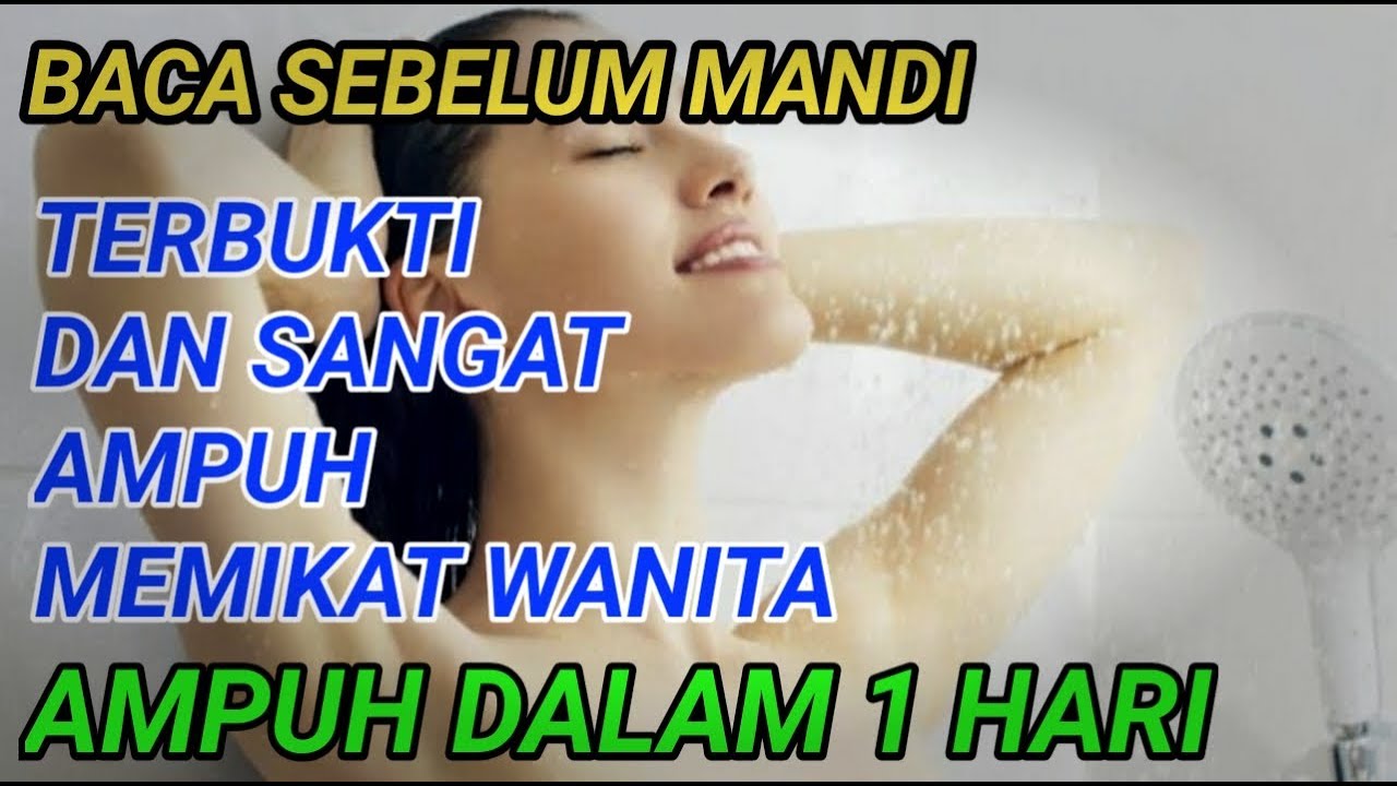 The image is of a woman showering with the caption "Baca Sebelum Mandi".