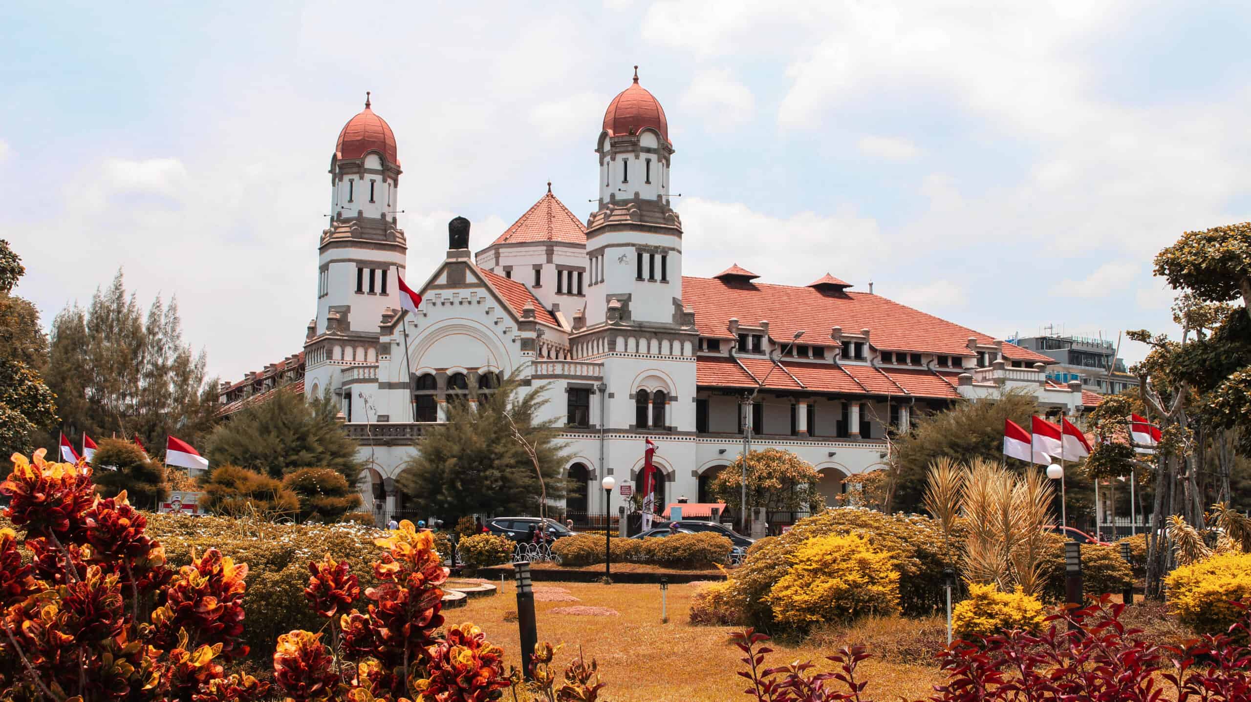 The image shows the Lawang Sewu building in Semarang, Indonesia, which is known for its unique architecture and is said to be haunted.