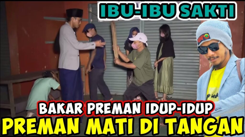 A thumbnail of a YouTube video titled "Tanda-tanda keberadaan tuyul di toko" showing a group of people in a store, one of whom is holding a stick, with a tulisan "IBU-IBU SAKTI, BAKAR PREMAN IDUP-IDUP, PREMAN MATI DI TANGAN"